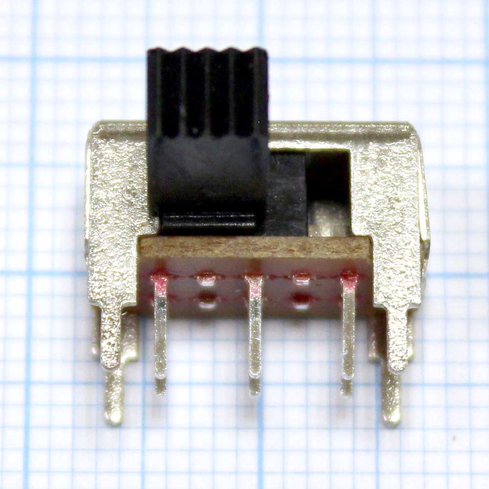 Переключатель движковый (ползунковый) 3*2pin 6-конт DIP, под 90° к ручке 10,5*5,0*6,0мм, Hручки-4мм